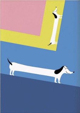 Two dachshund sausage dogs illustrated boys room art print in a custom frame