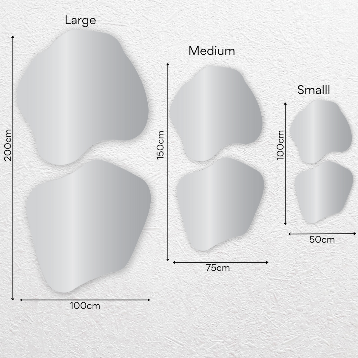Minimalist organic assymetrical shape mirror set of two – multiple size variations available for perfect wall styling in contemporary interiors.
