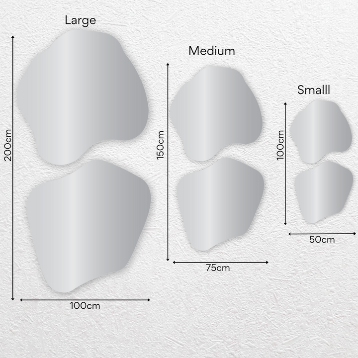 Minimalist organic assymetrical shape mirror set of two – multiple size variations available for perfect wall styling in contemporary interiors.