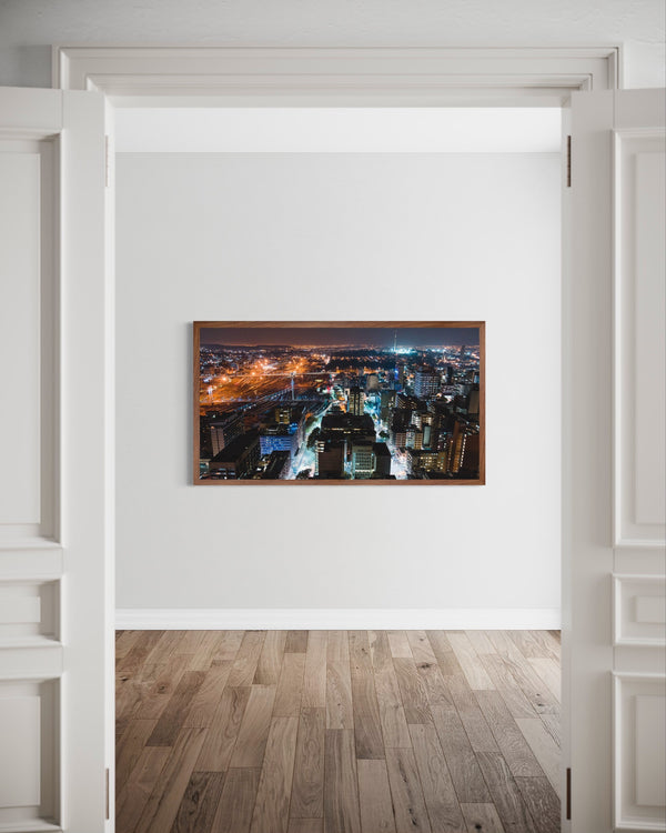 Night Jozi | Wall art| 30mm deep solid Kiaat wood frame|