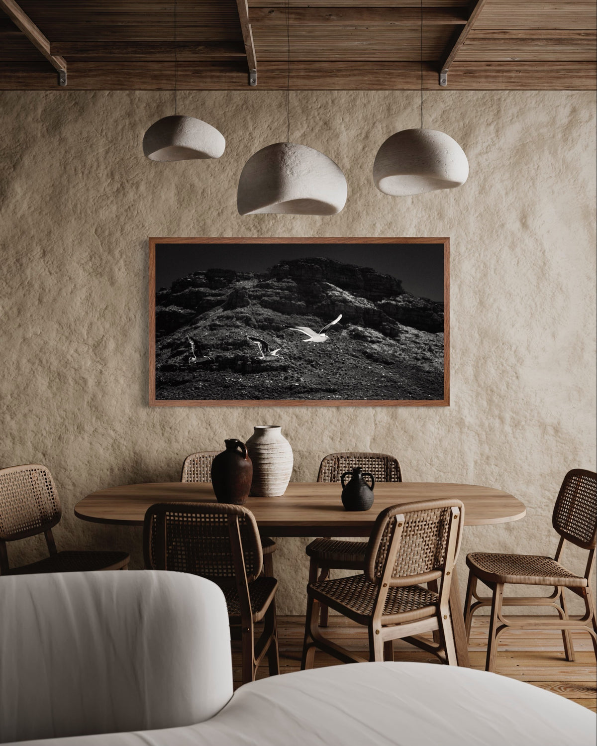 Seagulls Over The Bay | Wall Art | 30mm deep solid Kiaat wood frame|
