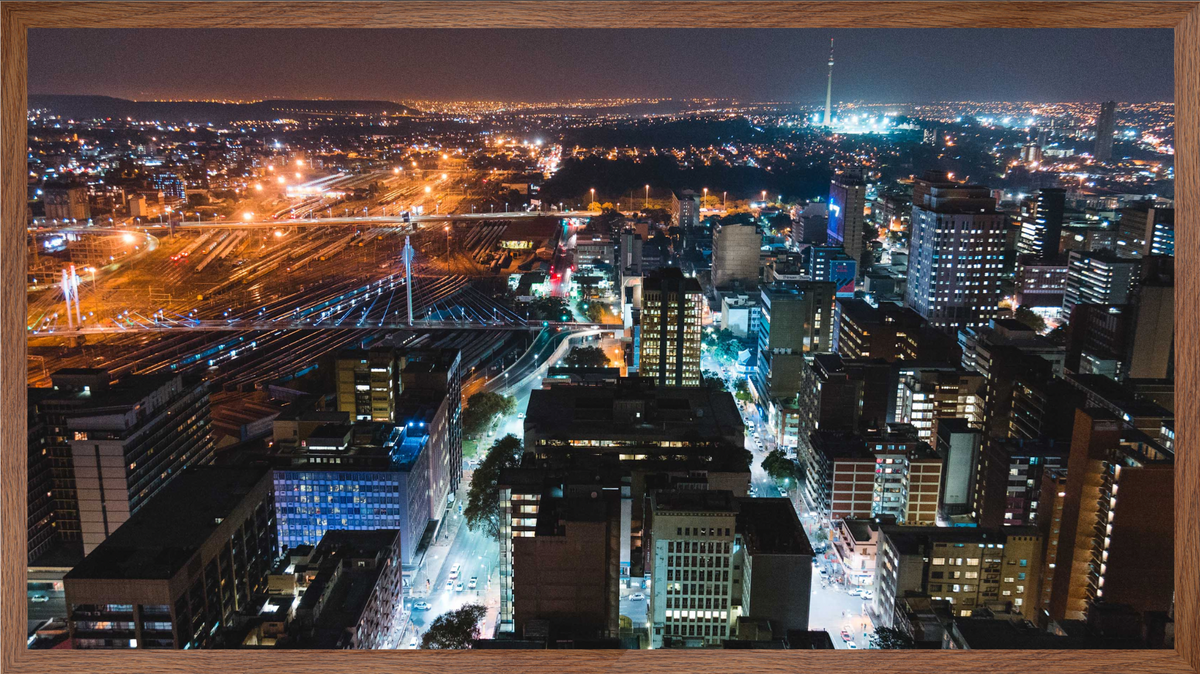 Night Jozi | Wall art| 30mm deep solid Kiaat wood frame|