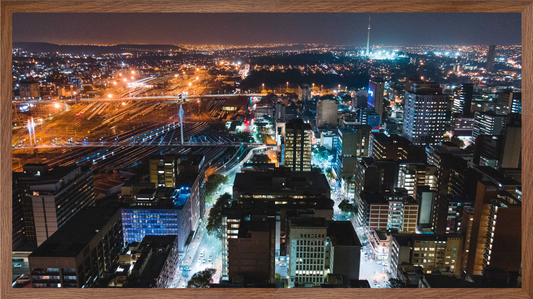 Night Jozi | Wall art| 30mm deep solid Kiaat wood frame|