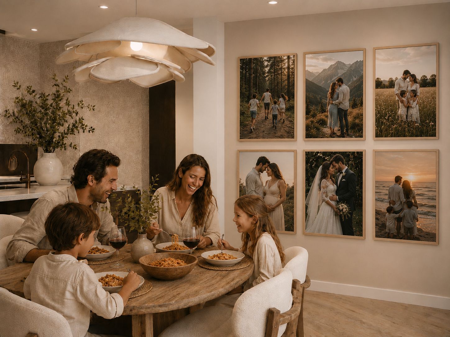 family gallery wall with framed photographs professionally designed and installed, Johannesburg