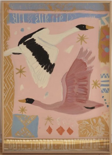 Flight of swans children's art print in a custom frame